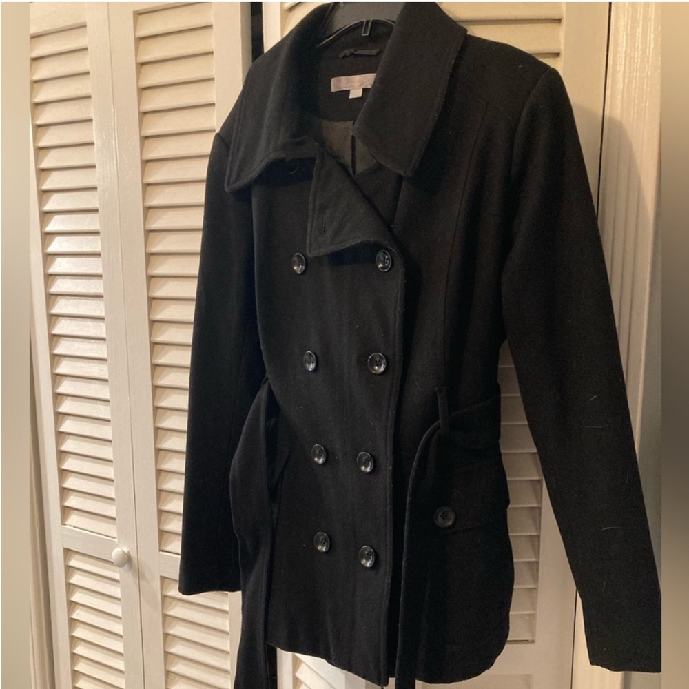 New York & Company Black Peacoat Classic Double-Breasted